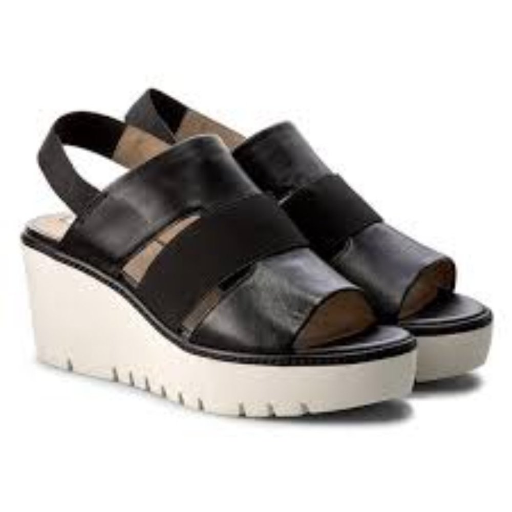 Geox Domezia B Slingback Wedge Respira Sandals, Black Leather, Size 36 (6)